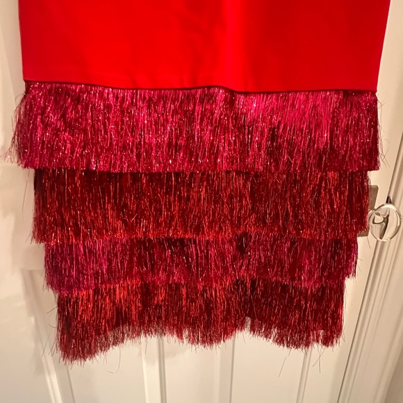 Tuckernuck Hyacinth House Elegant Red and Pink Metallic Fringe Tiered Dress - Picture 9 of 12